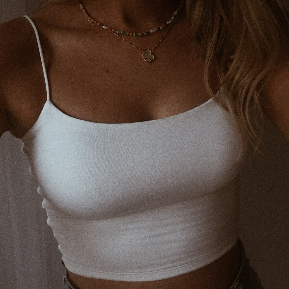 White Bungee Spaghetti Strap Tank